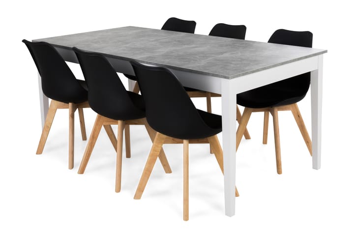 Ruokailuryhmä Montague 180 cm 6 Erin tuolia - Betoni/Valkoinen/Musta/Puu - Huonekalut - Pöydät & ruokailuryhmät - Ruokailuryhmä