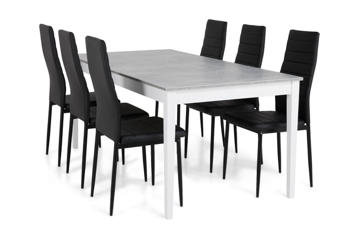 Ruokailuryhmä Montague 180 cm 6 Fred tuolia - Betoni/Valkoinen/Musta - Huonekalut - Sänky - Jenkkisängyt