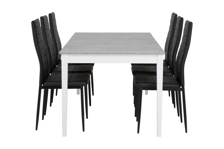 Ruokailuryhmä Montague 180 cm 6 Fred tuolia - Betoni/Valkoinen/Musta - Huonekalut - Pöytä & ruokailuryhmä - Ruokailuryhmä