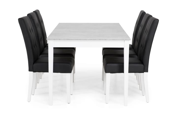 Ruokailuryhmä Montague 180 cm 6 Leo tuolia - Betoni/Valkoinen/Musta PU - Huonekalut - Pöytä & ruokailuryhmä - Ruokailuryhmä