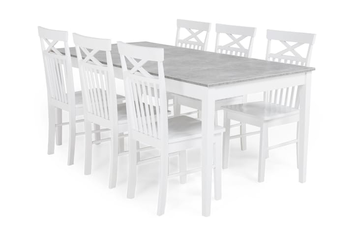 Ruokailuryhmä Montague 180 cm 6 Matilda tuolia - Betoni/Valkoinen - Huonekalut - Pöytä & ruokailuryhmä - Ruokailuryhmä