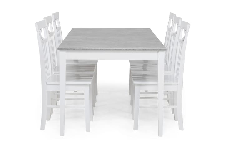 Ruokailuryhmä Montague 180 cm 6 Matilda tuolia - Betoni/Valkoinen - Huonekalut - Pöydät & ruokailuryhmät - Ruokailuryhmä