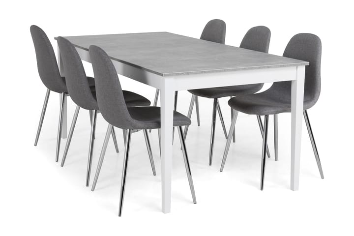 Ruokailuryhmä Montague 180 cm 6 Naira tuolia - Betoni/Valkoinen/Harmaa/Kromi - Huonekalut - Pöytä & ruokailuryhmä - Ruokailuryhmä
