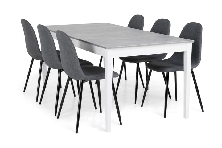 Ruokailuryhmä Montague 180 cm 6 Naira tuolia - Betoni/Valkoinen/Harmaa/Musta - Huonekalut - Pöytä & ruokailuryhmä - Ruokailuryhmä
