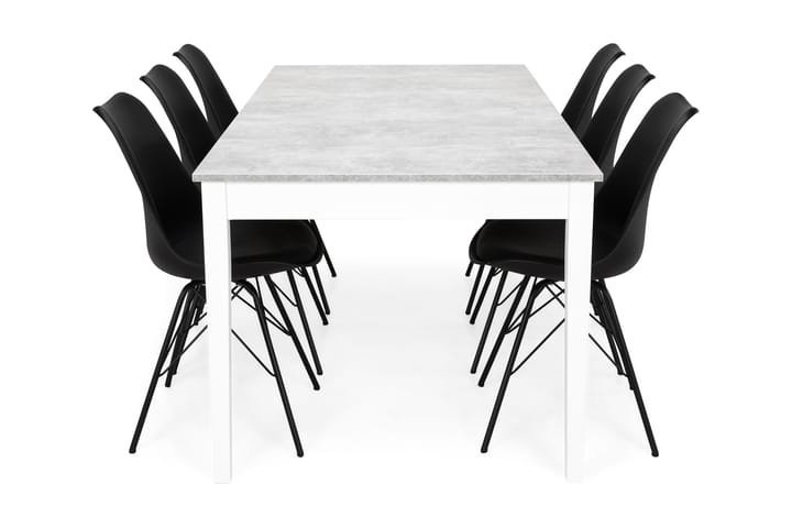 Ruokailuryhmä Montague 180 cm 6 Scale tuolia - Betoni/Valk/Musta PU/Musta - Huonekalut - Pöydät & ruokailuryhmät - Ruokailuryhmä