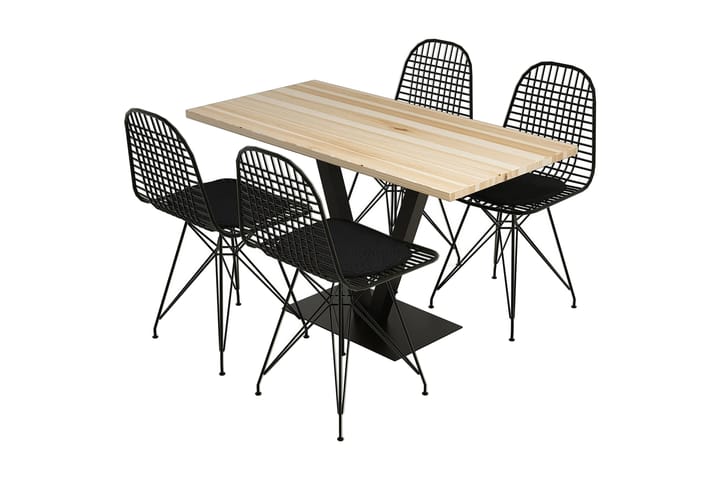 Ruokailuryhmä Motes 4 tuolilla 130 cm - Koivu/Musta - Huonekalut - Pöytä & ruokailuryhmä - Ruokailuryhmä