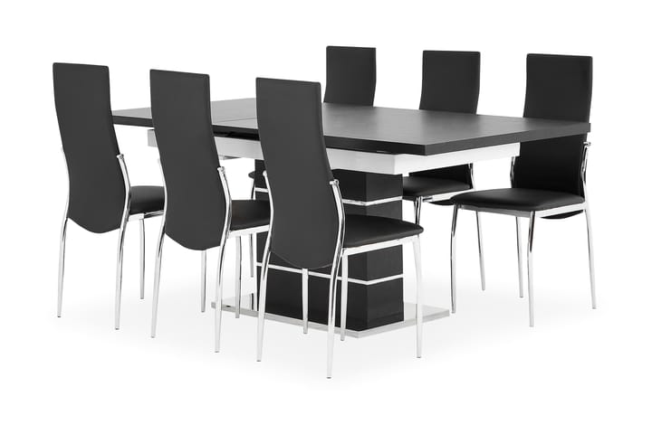 Ruokailuryhmä Mueller 140 cm 6 Lagan tuolia - Musta/Valkoinen/Kromi - Huonekalut - Pöytä & ruokailuryhmä - Ruokailuryhmä