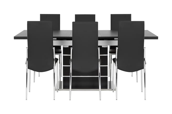 Ruokailuryhmä Mueller 140 cm 6 Lagan tuolia - Musta/Valkoinen/Kromi - Huonekalut - Pöydät & ruokailuryhmät - Ruokailuryhmä