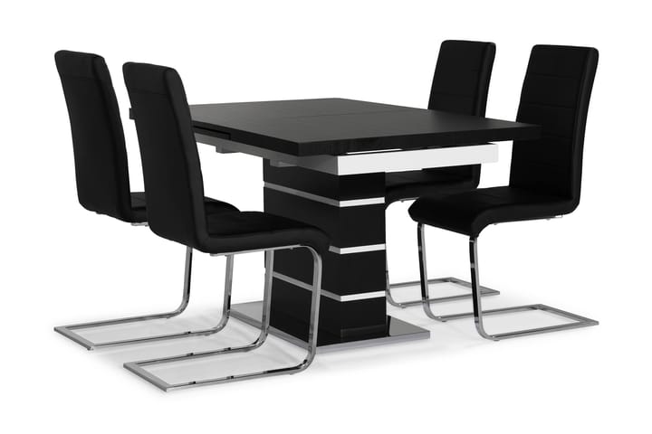 Ruokailuryhmä Mueller 4 Jack tuolia - Musta/Valkoinen/Valk PU/Kromi - Huonekalut - Pöytä & ruokailuryhmä - Ruokailuryhmä