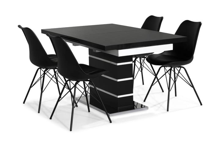 Ruokailuryhmä Mueller 4 Scale tuolia - Musta/Valkoinen/Musta PU - Huonekalut - Pöytä & ruokailuryhmä - Ruokailuryhmä