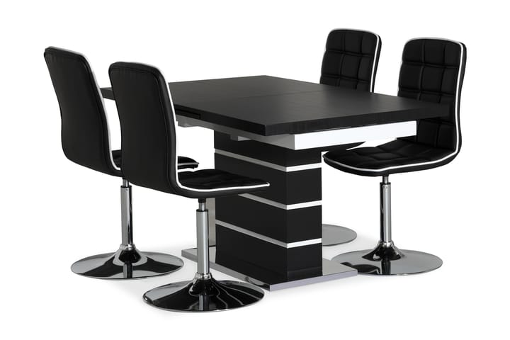 Ruokailuryhmä Mueller 4 Shaw tuolia - Musta/Valkoinen/Musta PU - Huonekalut - Pöydät & ruokailuryhmät - Ruokailuryhmä
