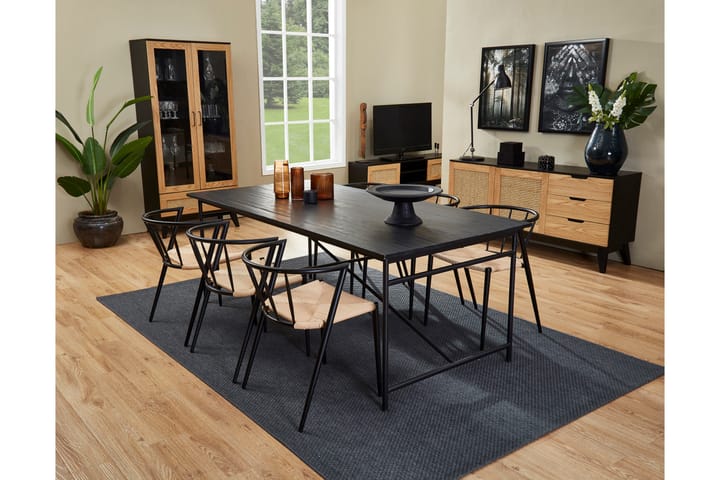Ruokailuryhmä Narses 200 cm 6 Radella tuolia - Musta - Huonekalut - Pöydät & ruokailuryhmät - Ruokapöydät & keittiön pöydät