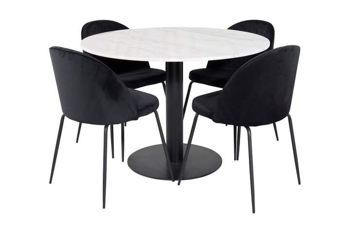 Ruokailuryhmä Netanya 106 cm Pyöreä 4 Matanza tuolia - Marmori/Valkoinen/Musta - Huonekalut - Pöytä & ruokailuryhmä - Ruokailuryhmä