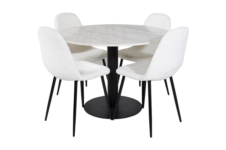 Ruokailuryhmä Netanya 106 cm Pyöreä 4 Yegua tuolia - Marmori/Valkoinen/Musta - Huonekalut - Pöytä & ruokailuryhmä - Ruokailuryhmä