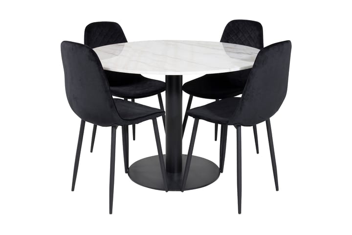 Ruokailuryhmä Netanya 106 cm Pyöreä 4 Yegua tuolia - Marmori/Valkoinen/Musta - Huonekalut - Pöytä & ruokailuryhmä - Ruokailuryhmä