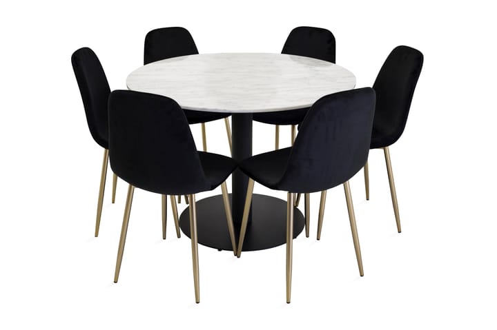 Ruokailuryhmä Netanya 106 cm Pyöreä Marmori 6 Tommy tuolia - Huonekalut - Pöytä & ruokailuryhmä - Ruokapöydät & keittiön pöydät