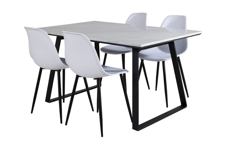 Ruokailuryhmä Netanya 140 cm 4 Yegua tuolia - Marmori/Valkoinen/Musta - Huonekalut - Pöytä & ruokailuryhmä - Ruokailuryhmä