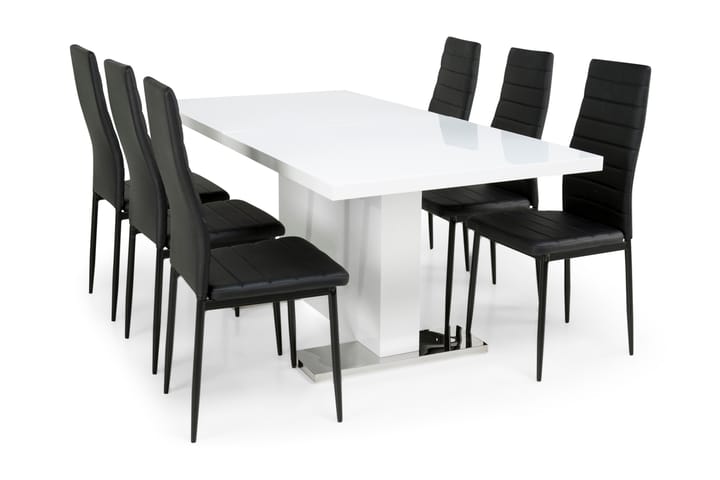 Ruokailuryhmä Nico 6 Fred tuolia - Valkoinen/Musta PU - Huonekalut - Pöytä & ruokailuryhmä - Ruokailuryhmä