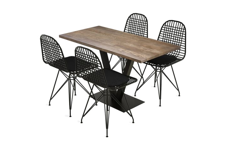 Ruokailuryhmä Nofziger 4 tuolilla 130 cm - Pähkinä/Musta - Huonekalut - Pöytä & ruokailuryhmä - Ruokailuryhmä
