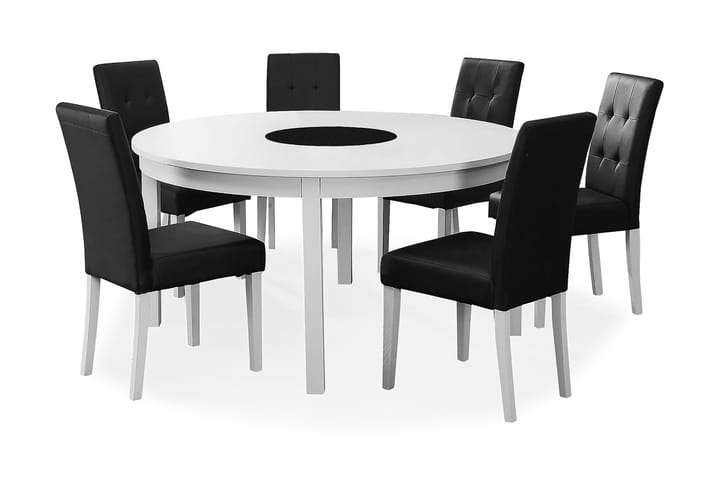Ruokailuryhmä Octavia 150 cm Pyöreä 6 Leo tuolia - Valkoinen/Musta - Huonekalut - Pöytä & ruokailuryhmä - Ruokailuryhmä