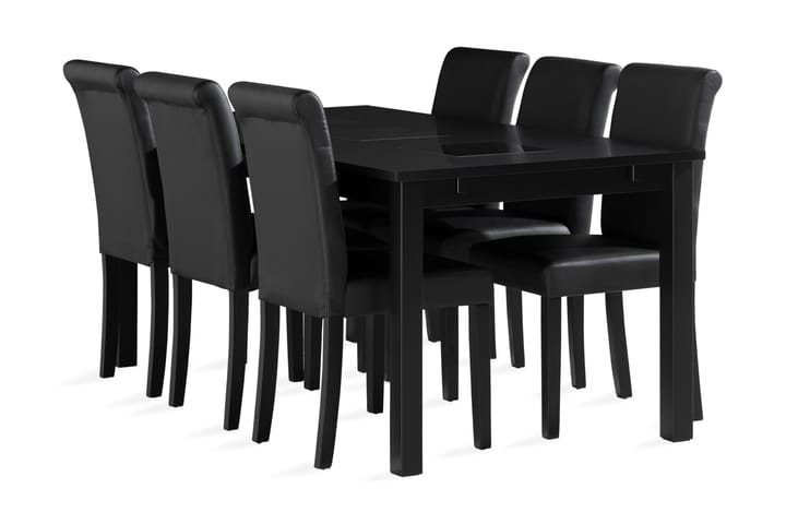 Ruokailuryhmä Octavia 180 cm 6 Hofdane tuolia Keinonahka - Musta - Huonekalut - Pöytä & ruokailuryhmä - Ruokailuryhmä