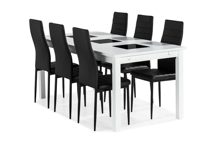 Ruokailuryhmä Octavia 180 cm Jatkettava 6 Fred tuolia - Valkoinen/Musta - Huonekalut - Pöytä & ruokailuryhmä - Ruokailuryhmä
