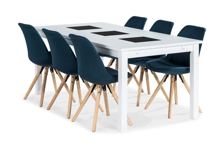 Ruokailuryhmä Octavia 6 Erin tuolia - Valkoinen/Sininen - Huonekalut - Pöytä & ruokailuryhmä - Ruokailuryhmä