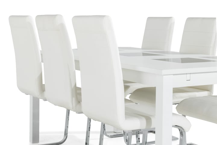 Ruokailuryhmä Octavia 6 Jack tuolia - Valkoinen/PU/Kromi - Huonekalut - Pöytä & ruokailuryhmä - Ruokailuryhmä