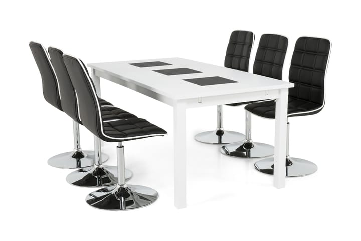 Ruokailuryhmä Octavia 6 Shaw tuolia - Valkoinen/Musta - Huonekalut - Pöytä & ruokailuryhmä - Ruokailuryhmä