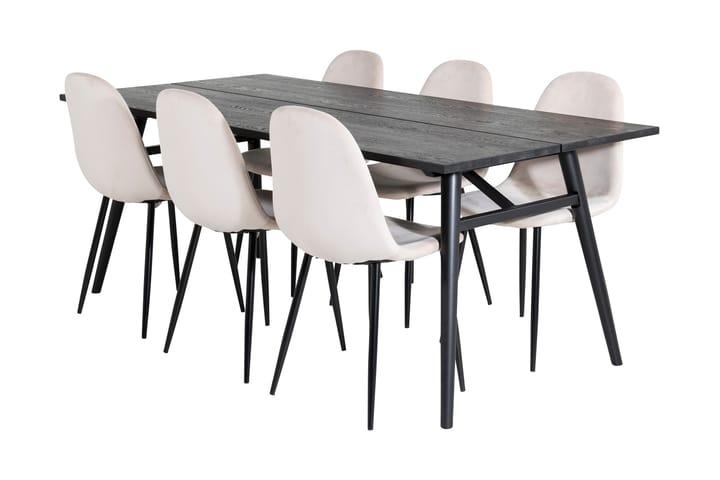 Ruokailuryhmä Sediza 195 cm 6 Tommy tuolia - Musta/Beige - Huonekalut - Pöytä & ruokailuryhmä - Ruokailuryhmä