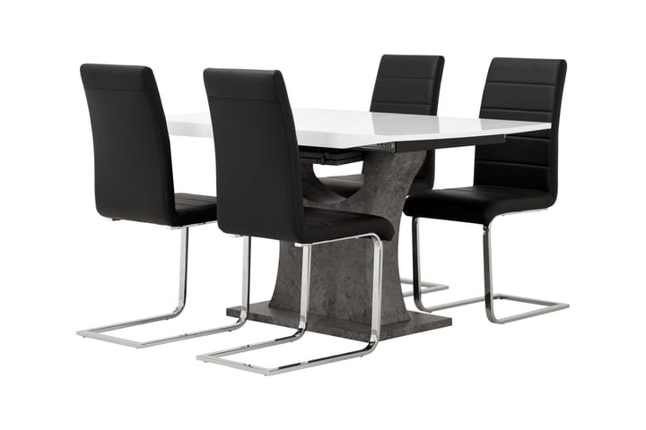 Ruokailuryhmä Seseli 140 cm 4 Abuzzo tuolia - Valkoinen/Betoni/Musta - Huonekalut - Pöydät & ruokailuryhmät - Ruokailuryhmä