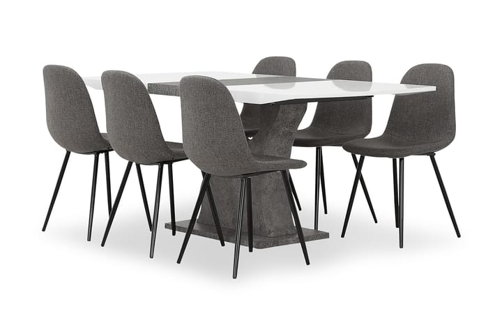 Ruokailuryhmä Seseli 140 cm 6 Abuzzo tuolia - Valkoinen/Betoni/Harmaa/Musta - Huonekalut - Pöydät & ruokailuryhmät - Ruokailuryhmä