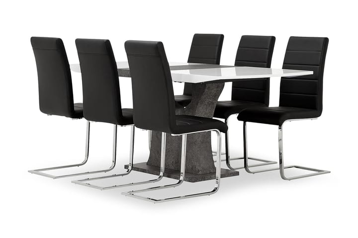 Ruokailuryhmä Seseli 140 cm 6 Abuzzo tuolilla - Valkoinen/Betoni/Musta - Huonekalut - Pöydät & ruokailuryhmät - Sohvapöytä