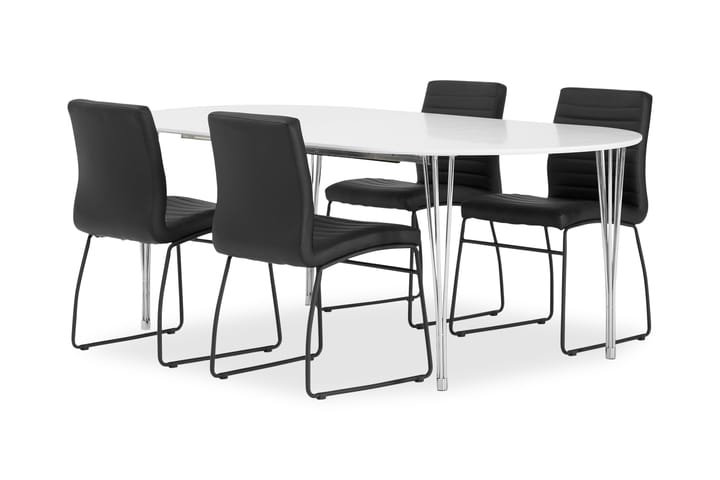 Ruokailuryhmä Sterling 160 cm 4 Frio tuolia - Valkoinen/Kromi/Musta - Huonekalut - Pöydät & ruokailuryhmät - Ruokailuryhmä