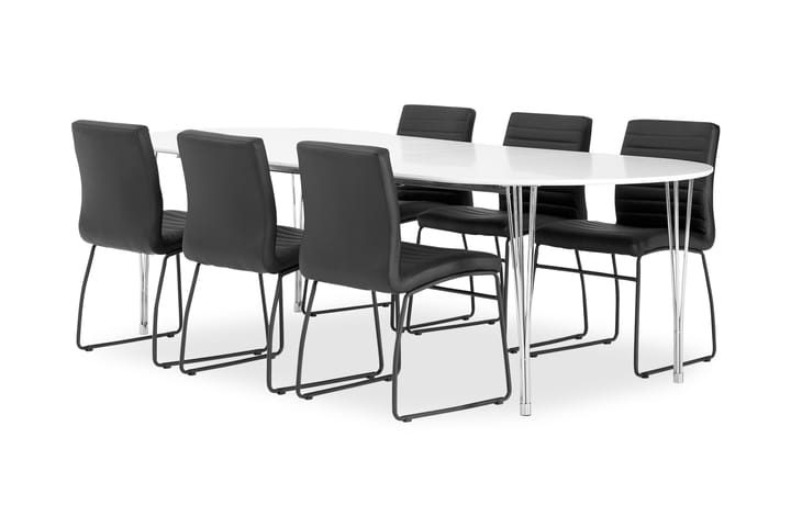 Ruokailuryhmä Sterling 160 cm 6 Frio tuolia - Valkoinen/Kromi/Musta - Huonekalut - Pöydät & ruokailuryhmät - Ruokailuryhmä