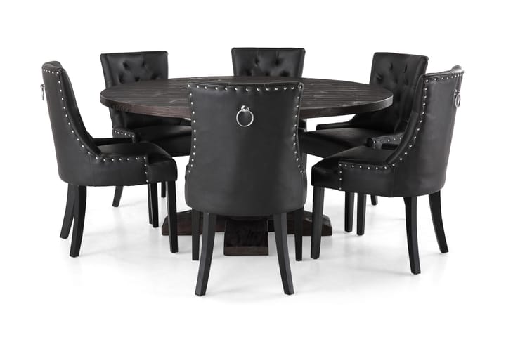 Ruokailuryhmä Suzon 150 cm Pyöreä 6 Hermione tuolia - Vintage puu/Musta - Huonekalut - Pöytä & ruokailuryhmä - Ruokailuryhmä