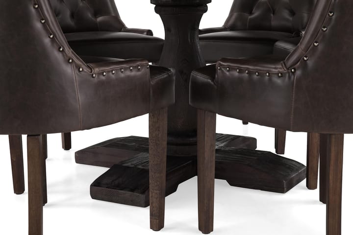 Ruokailuryhmä Suzon 150 cm Pyöreä 6 Hermione tuolia - Vintage Puu/Ruskea PU - Huonekalut - Pöydät & ruokailuryhmät - Ruokailuryhmä