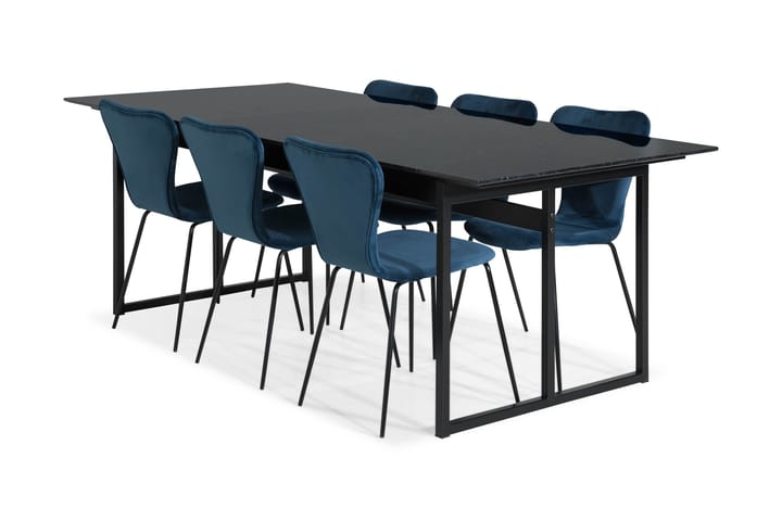 Ruokailuryhmä Titania Marmori 6 Miko tuolia Sametti - Musta/Sininen - Huonekalut - Pöydät & ruokailuryhmät - Ruokailuryhmä