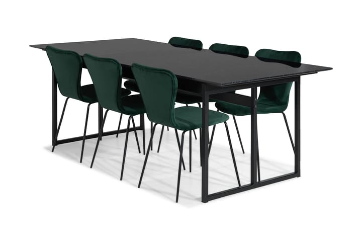 Ruokailuryhmä Titania Marmori 6 Miko tuolia Sametti - Musta/Vihreä - Huonekalut - Tuoli & nojatuoli - Ruokapöydän tuolit