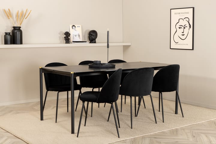 Ruokailuryhmä Trym 190 cm sis 6 Matanza tuolia - Musta - Huonekalut - Pöydät & ruokailuryhmät - Ruokailuryhmä