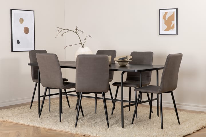 Ruokailuryhmä Unnao 200 cm sis 6 Donmon tuolia - Musta/Harmaa - Huonekalut - Pöytä & ruokailuryhmä - Ruokailuryhmä