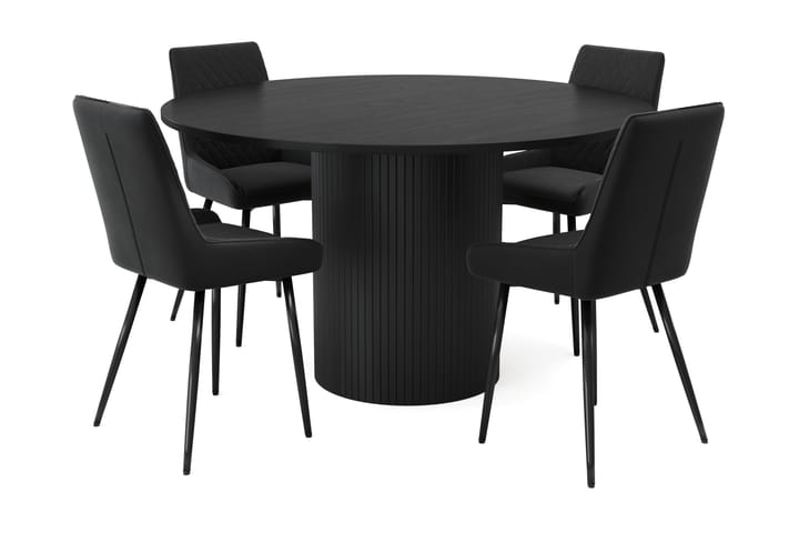 Ruokailuryhmä Uppveda 130 cm Pyöreä 4 Allavare tuolia - Beige/Musta - Huonekalut - Pöytä & ruokailuryhmä - Ruokailuryhmä