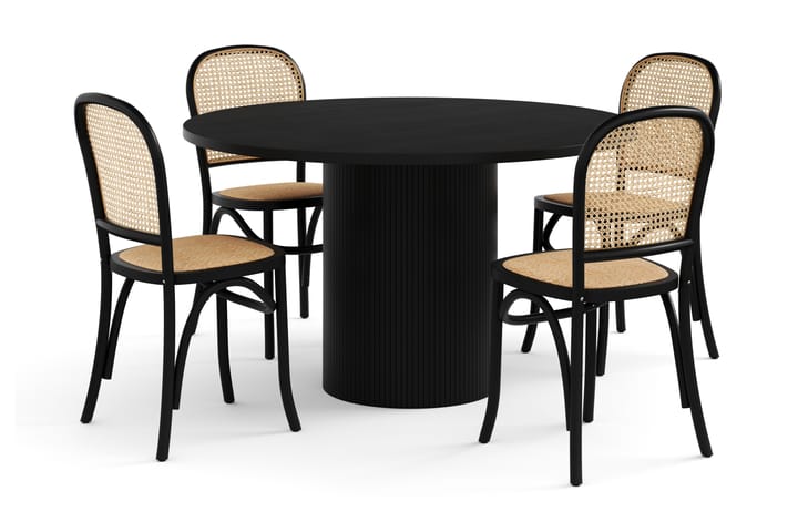 Ruokailuryhmä Uppveda 130 cm Pyöreä 4 Degors tuolia - Musta - Huonekalut - Pöytä & ruokailuryhmä - Ruokailuryhmä