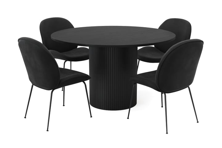 Ruokailuryhmä Uppveda 130 cm Pyöreä 4 Jemal tuolia - Beige/Musta - Huonekalut - Pöytä & ruokailuryhmä - Ruokailuryhmä