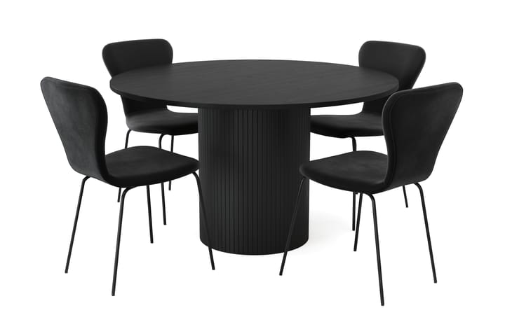Ruokailuryhmä Uppveda 130 cm Pyöreä 4 Miko tuolia - Tammi/Musta - Huonekalut - Pöytä & ruokailuryhmä - Ruokailuryhmä