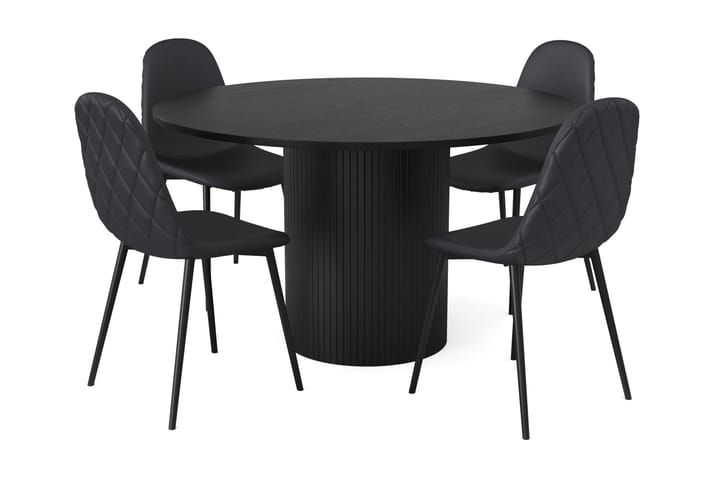 Ruokailuryhmä Uppveda 130 cm Pyöreä 4 Naira tuolia - Beige/Musta - Huonekalut - Pöytä & ruokailuryhmä - Ruokailuryhmä