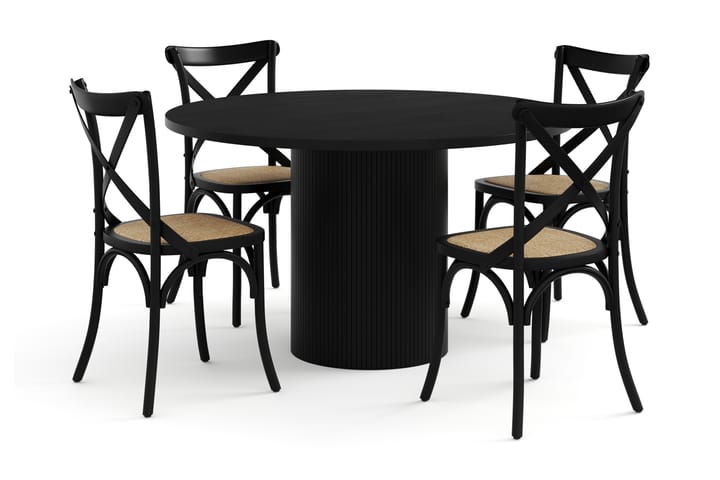 Ruokailuryhmä Uppveda 130 cm Pyöreä 4 Prumerland tuolia - Musta - Huonekalut - Pöytä & ruokailuryhmä - Ruokailuryhmä