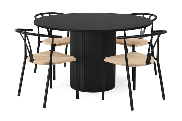 Ruokailuryhmä Uppveda 130 cm Pyöreä 4 Tarnia tuolia - Musta/Musta - Huonekalut - Pöytä & ruokailuryhmä - Ruokailuryhmä