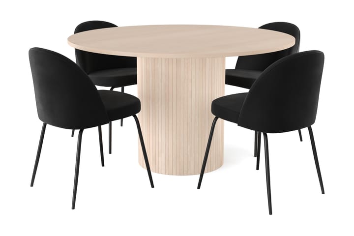 Ruokailuryhmä Uppveda 130 cm Pyöreä sis. 4 Felipe tuolia - Beige/Musta - Huonekalut - Pöytä & ruokailuryhmä - Ruokailuryhmä