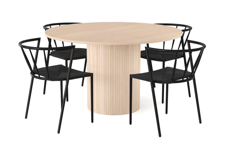 Ruokailuryhmä Uppveda 130 cm Pyöreä sis. 4 Winston tuolia - Beige/Musta - Huonekalut - Pöytä & ruokailuryhmä - Ruokailuryhmä